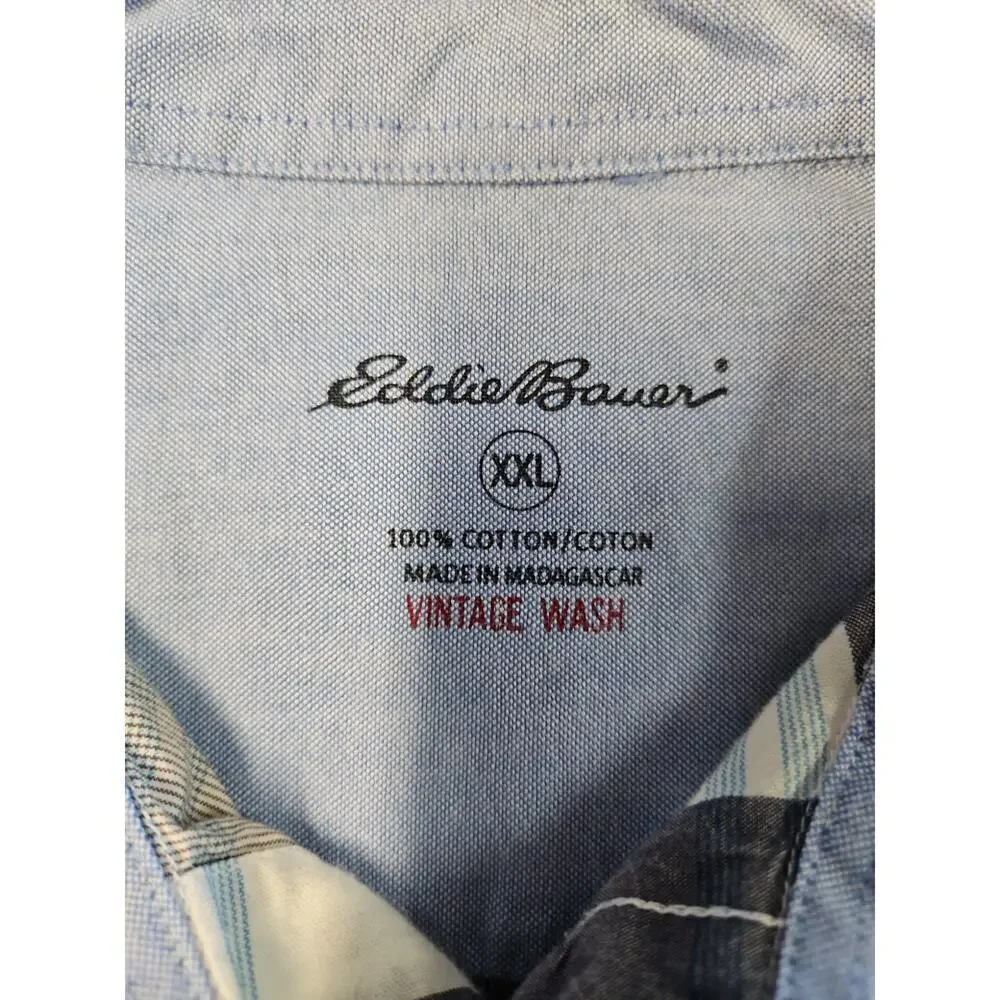 Eddie Bauer‎ Men's Blue Gray Plaid Vintage Wash Button Up Shirt Sz XXL